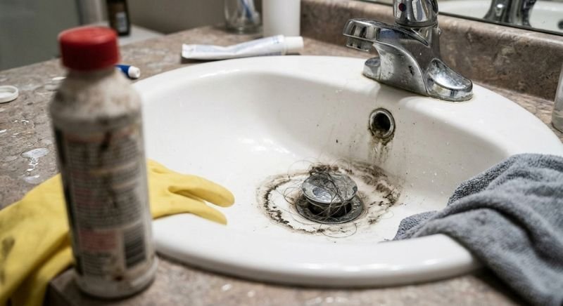 Hair, Soap Scum and Bathroom Sink Buildup